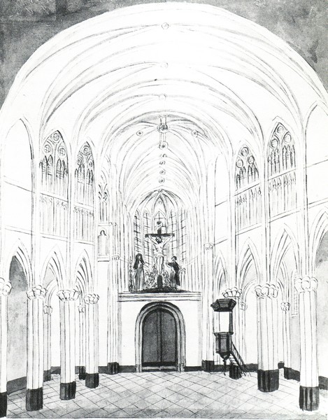 Tekening 1849 over toestand kerk Meerssen rond 1800